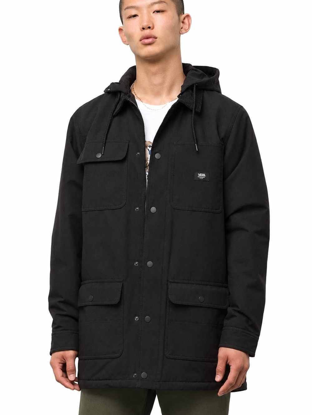 Vans Drill Chore Coat Invisible Hood Black Utility Jacket Men’s Medium canvas